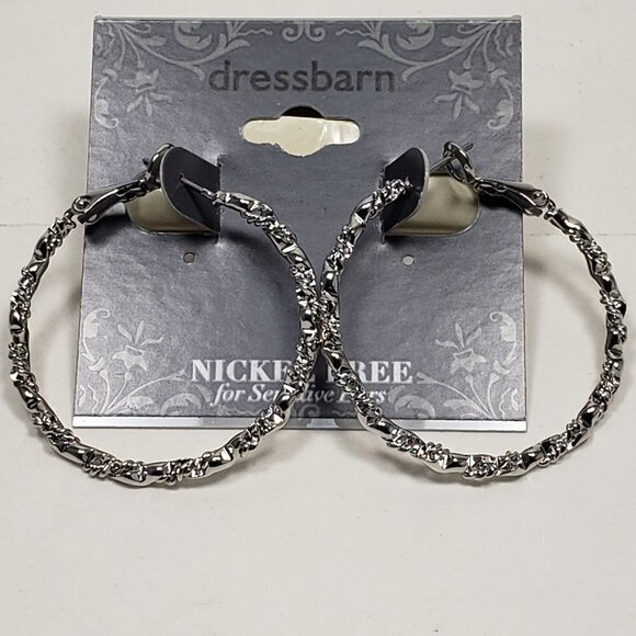 2/$30 Textured Silver tone Hoop Design Earrings - 1.25-inch. Women's Jewelry - Picture 4 of 7